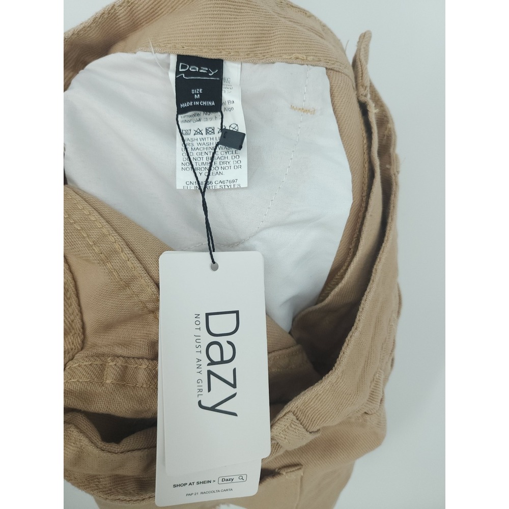 Dazy Denim Shorts Women Med Khaki Tan RawHem HighWaist Casual Coastal Safari NWT - Picture 8 of 8